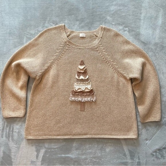 J. Jill Crochet Holiday Sweater Christmas Tree Sweater Silk Blend size M - Picture 1 of 6